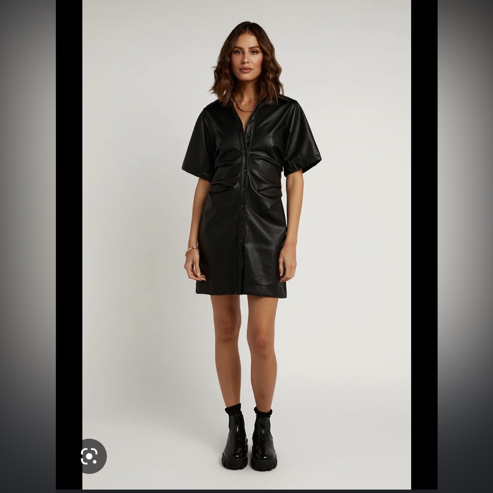 Dissh Leather Ruched Button-up Dress